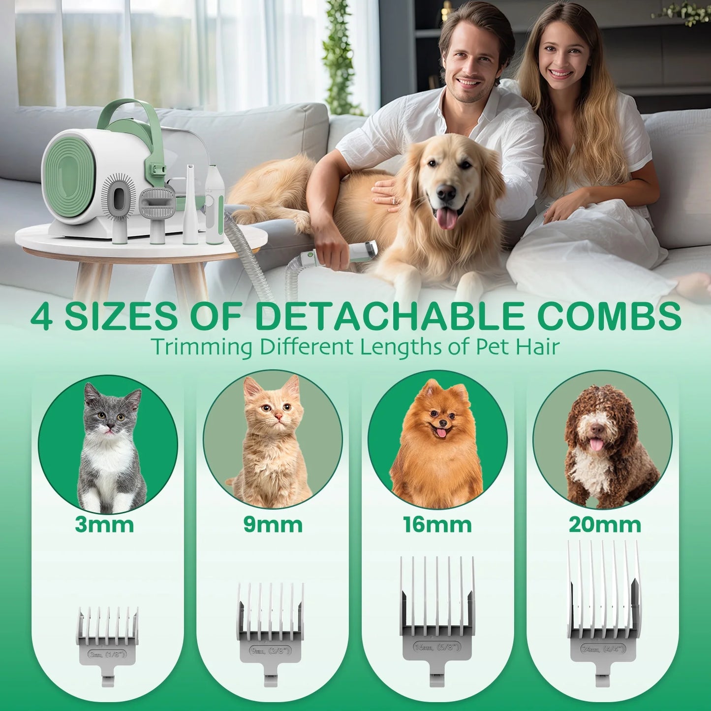 Pet Grooming Kit with Vacuum – 7-in-1 Low-Noise Pet Grooming Tools & Clippers for Dogs and Cats, PG50 Plus