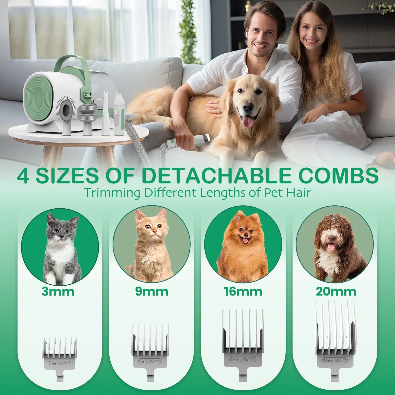 Pet Grooming Kit with Vacuum – 7-in-1 Low-Noise Pet Grooming Tools & Clippers for Dogs and Cats, PG50 Plus