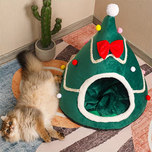 ✨ Warm Christmas Cat Bed – Cozy Winter House for Cats & Small Dogs | Soft Plush Pet Mat for Kittens & Puppies 🎄🐾