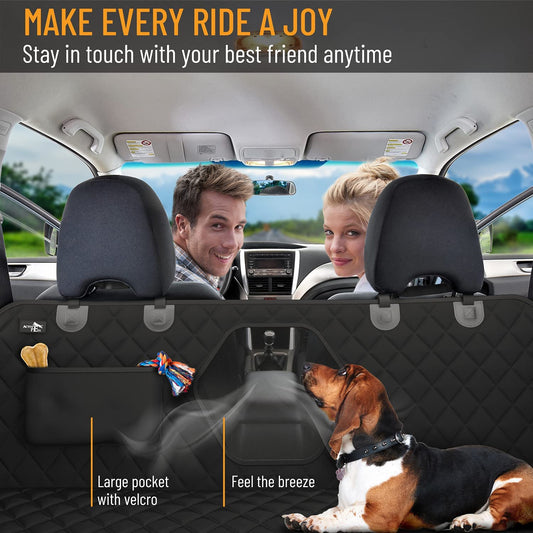 Dog Car Seat Cover for Back Seat – Waterproof Hammock-Style Protector for Cars, SUVs & Trucks with Safety Features (Black)