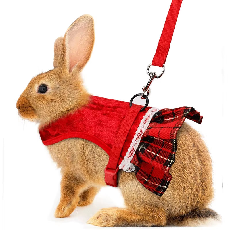 Christmas Rabbit Harness with Leash & Skirt – Cute Pet Vest for Rabbits