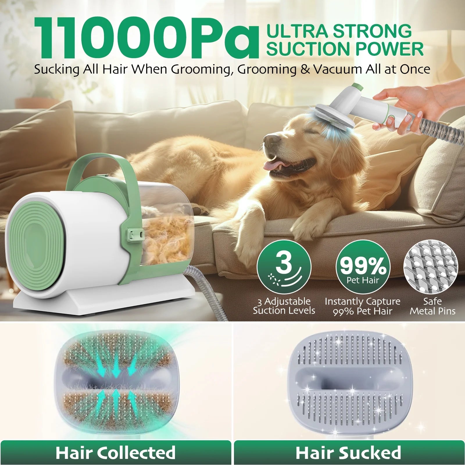 Pet Grooming Kit with Vacuum – 7-in-1 Low-Noise Pet Grooming Tools & Clippers for Dogs and Cats, PG50 Plus