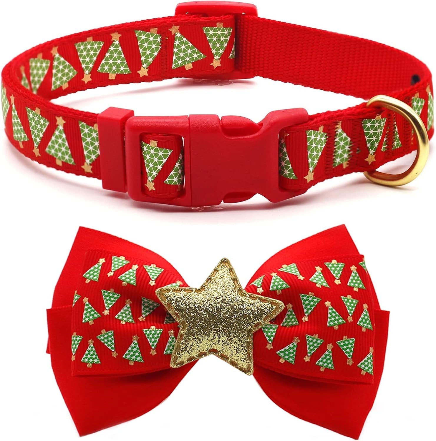 Christmas Dog Collar – Plaid Holiday Collar with Glitter Reindeer Antlers & Bowtie, Soft & Comfy Festive Accessory for Large Dogs