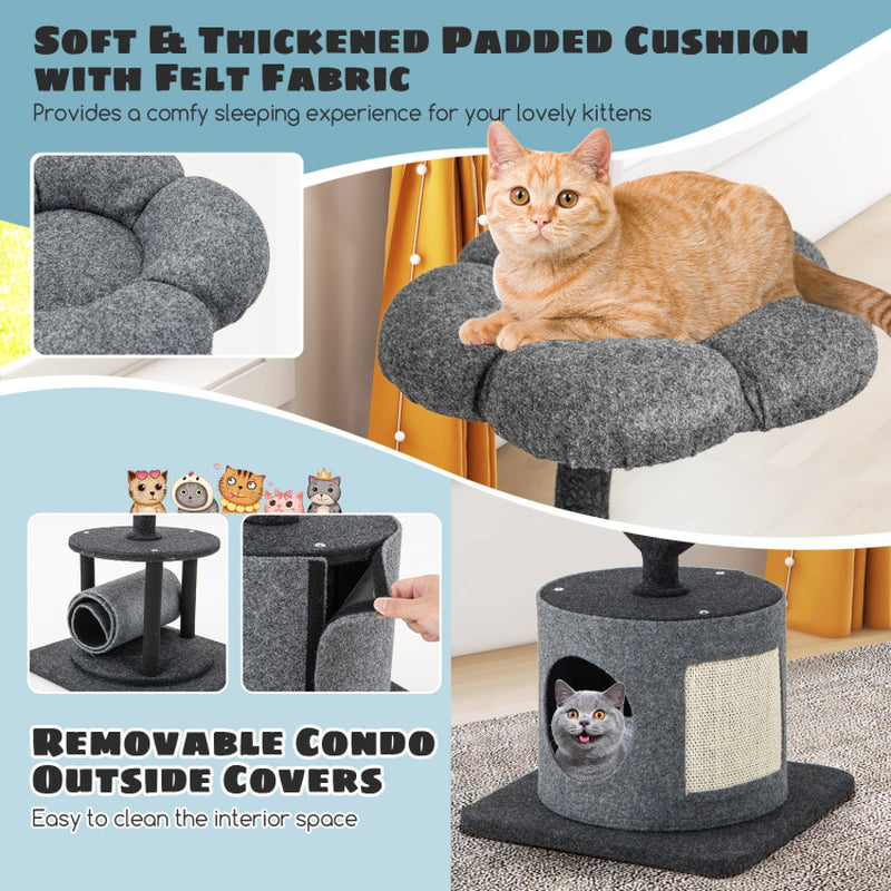 Cat Tree Tower for Large & Small Cats with Curved Metal Frame – Stable, Modern Cat Furniture for Climbing, Scratching & Resting
