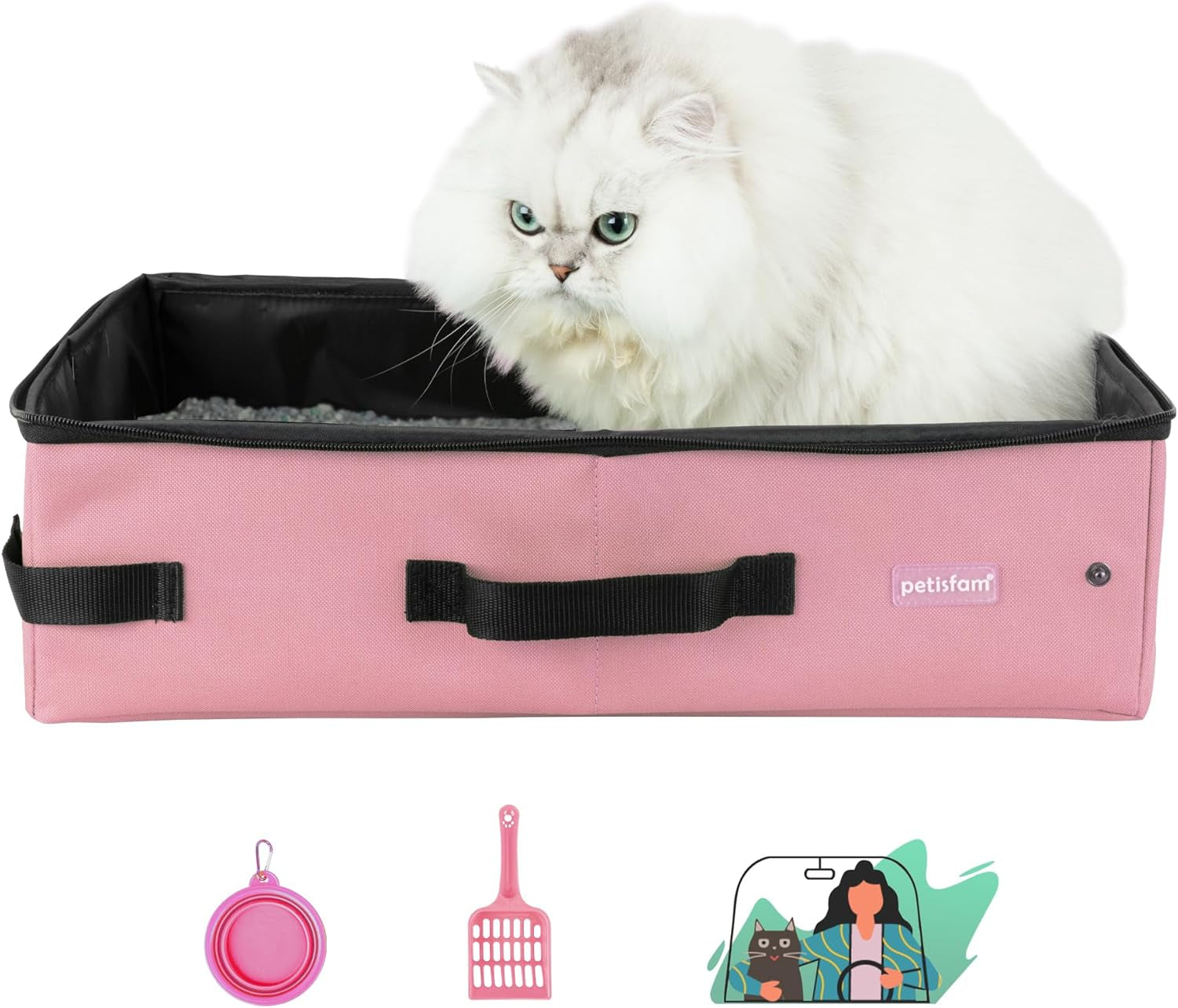 Portable Cat Travel Litter Box with Lid – Foldable, Odor-Containing Litter Box for Car Trips, Hotel Stays & Air Travel with Cats