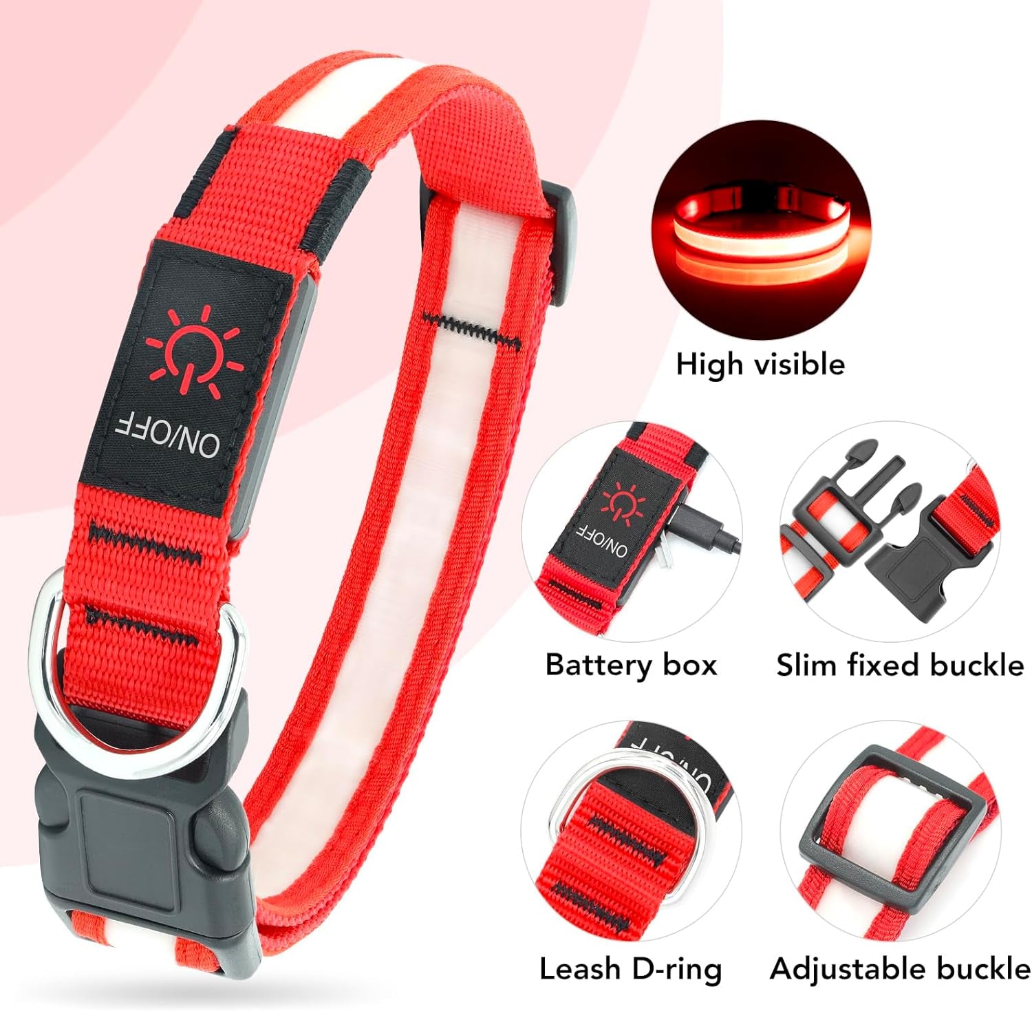 LED Dog Collar – Adjustable USB Rechargeable Light-Up Safety Collar, Super Bright Glow for Dogs