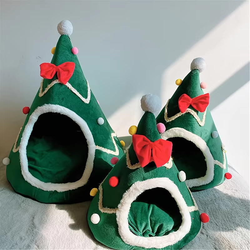 ✨ Warm Christmas Cat Bed – Cozy Winter House for Cats & Small Dogs | Soft Plush Pet Mat for Kittens & Puppies 🎄🐾