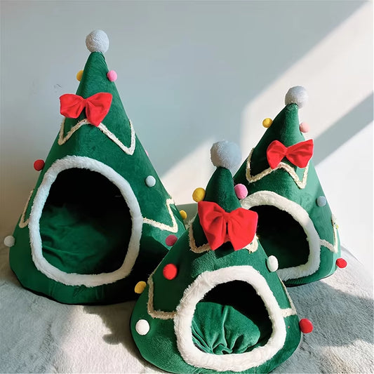 ✨ Warm Christmas Cat Bed – Cozy Winter House for Cats & Small Dogs | Soft Plush Pet Mat for Kittens & Puppies 🎄🐾