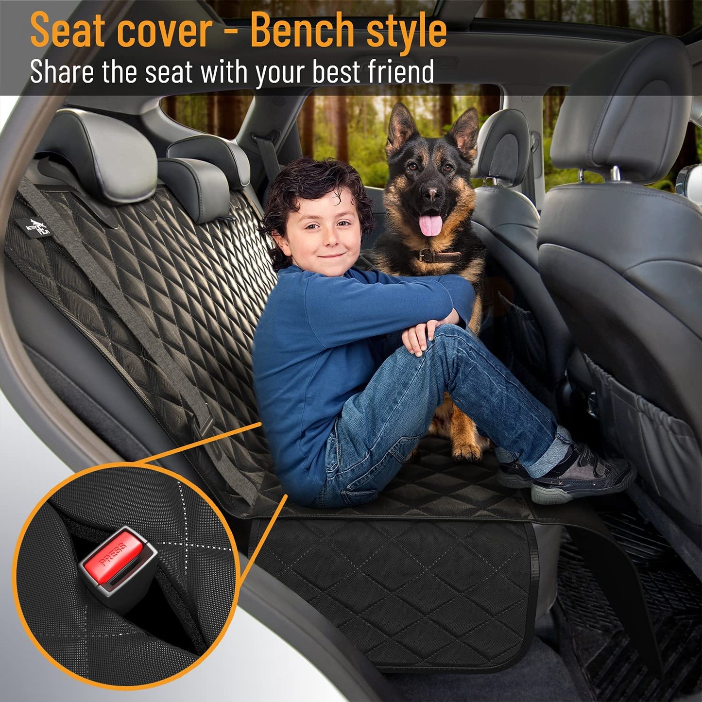 Dog Car Seat Cover for Back Seat – Waterproof Hammock-Style Protector for Cars, SUVs & Trucks with Safety Features (Black)
