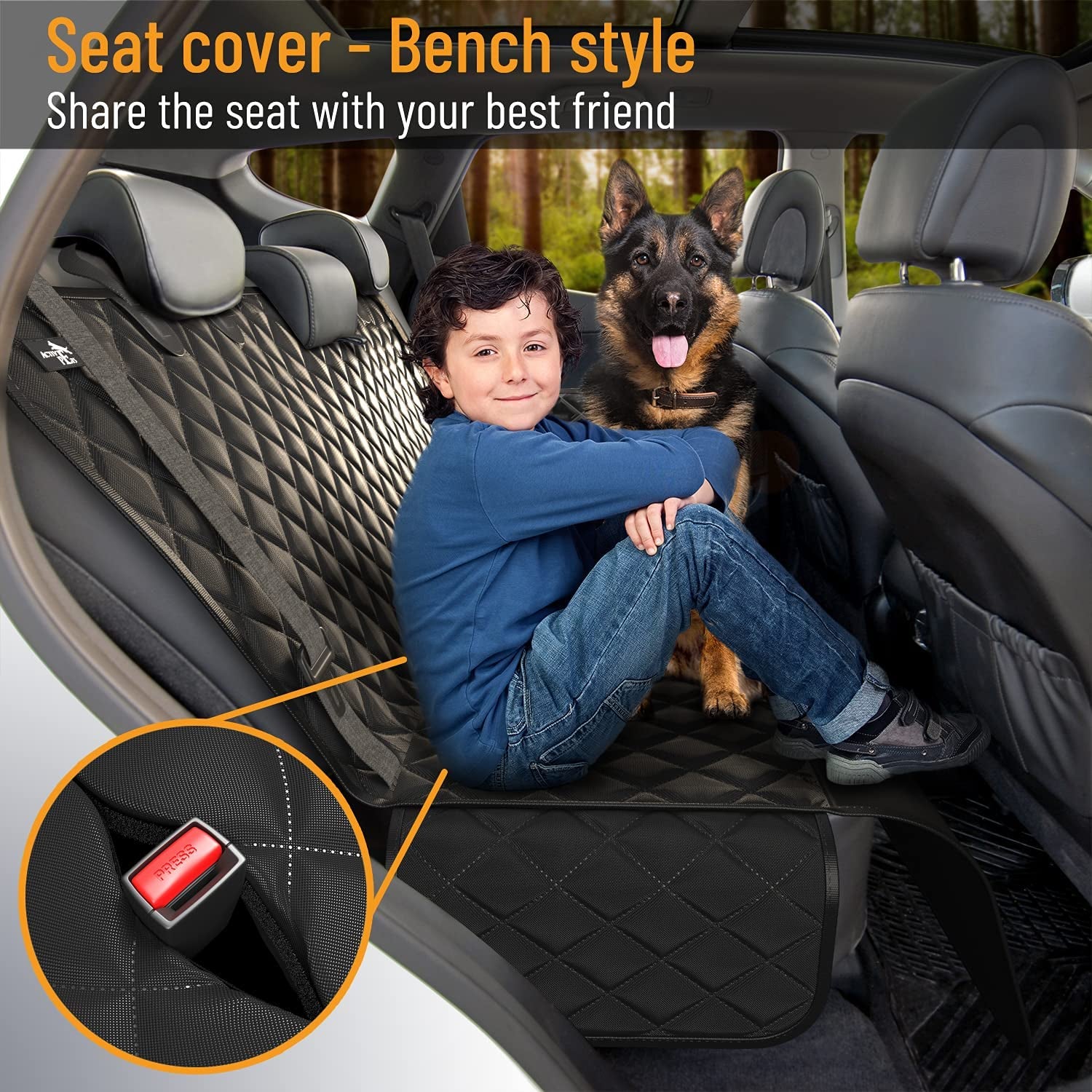 Dog Car Seat Cover for Back Seat – Waterproof Hammock-Style Protector for Cars, SUVs & Trucks with Safety Features (Black)