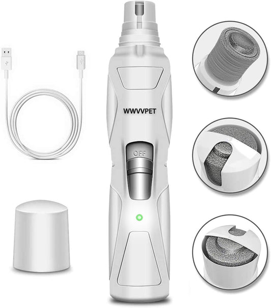 Pet Nail Grinder with LED Light – Quiet 2-Speed Dog & Cat Nail Trimmer with 2 Grinding Heads, Low Noise Painless Paw Care for Small, Medium & Large Pets