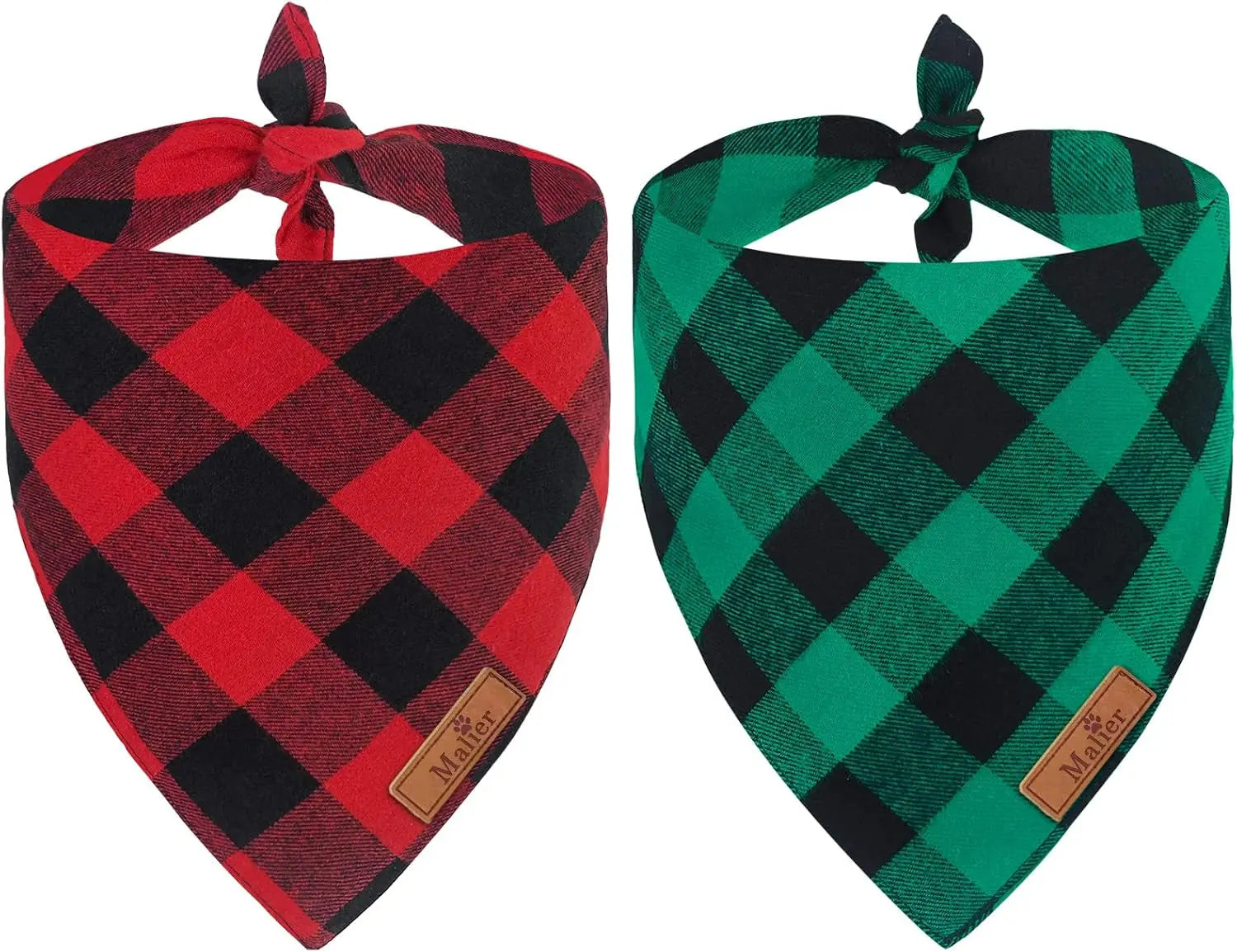 2-Pack Christmas Dog Bandanas – Red & Buffalo Plaid Triangle Scarves for Small to Large Pets