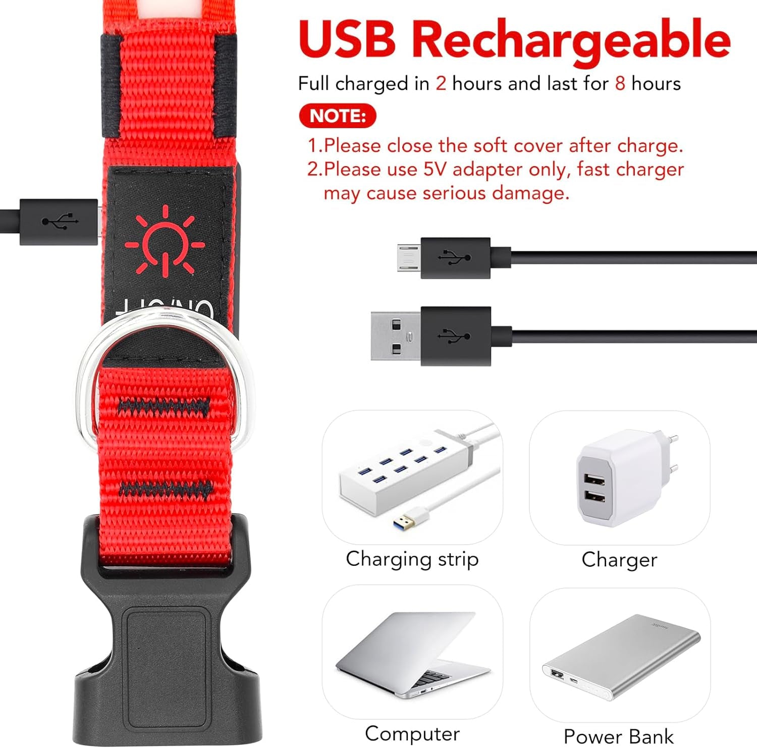 LED Dog Collar – Adjustable USB Rechargeable Light-Up Safety Collar, Super Bright Glow for Dogs