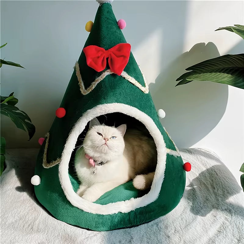 ✨ Warm Christmas Cat Bed – Cozy Winter House for Cats & Small Dogs | Soft Plush Pet Mat for Kittens & Puppies 🎄🐾