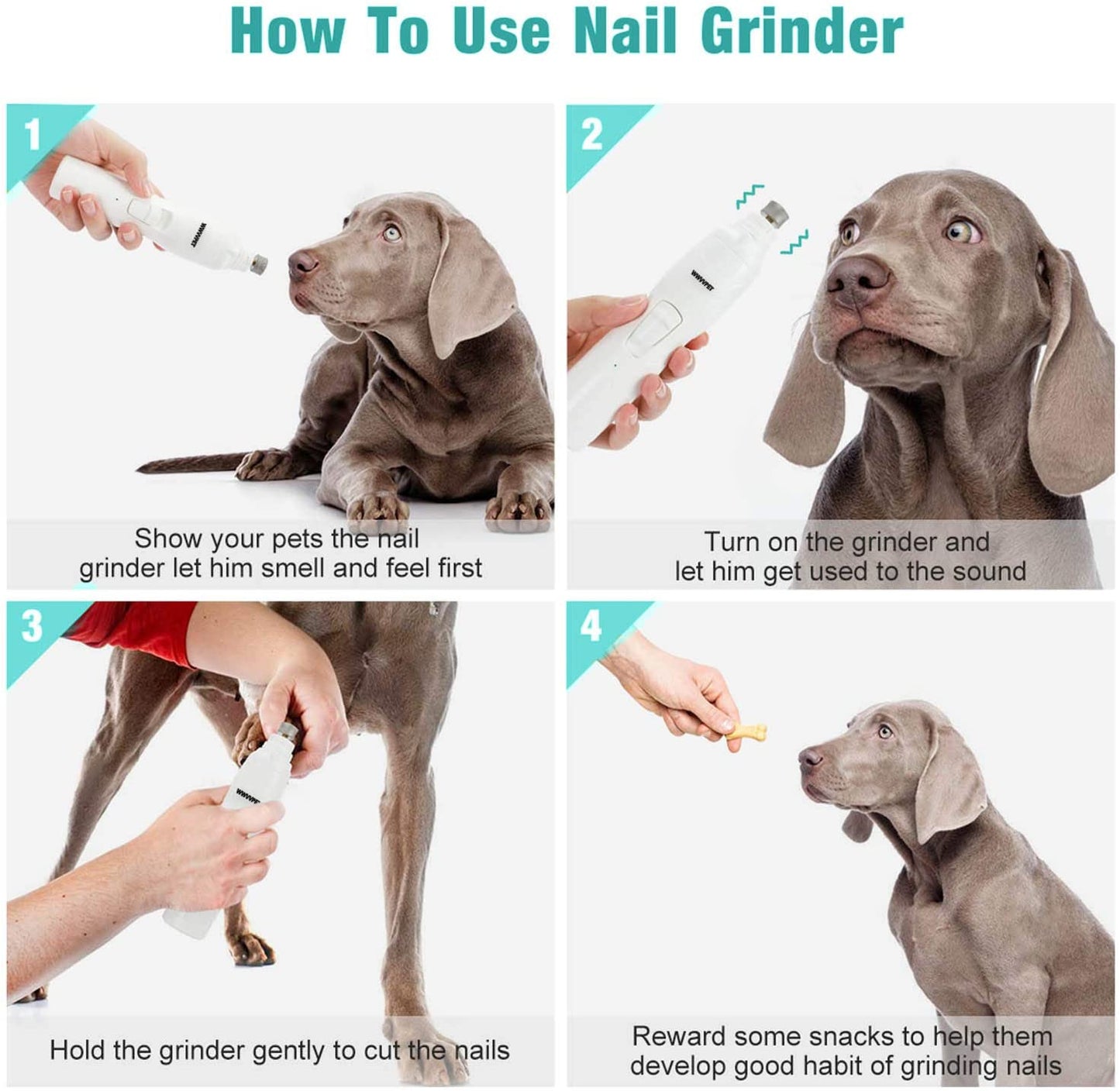 Pet Nail Grinder with LED Light – Quiet 2-Speed Dog & Cat Nail Trimmer with 2 Grinding Heads, Low Noise Painless Paw Care for Small, Medium & Large Pets