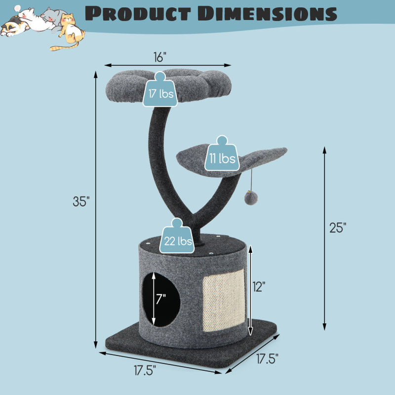 Cat Tree Tower for Large & Small Cats with Curved Metal Frame – Stable, Modern Cat Furniture for Climbing, Scratching & Resting