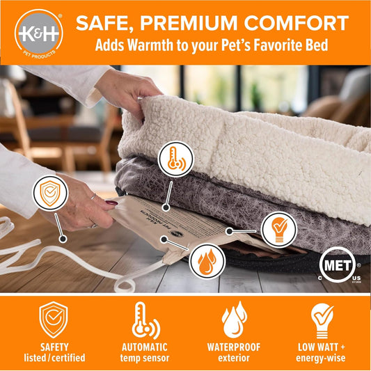 Pet Bed Warmer Heating Pad – Waterproof Heated Insert for Cat & Dog Beds, Indoor Automatic Temperature Control, Safety Listed