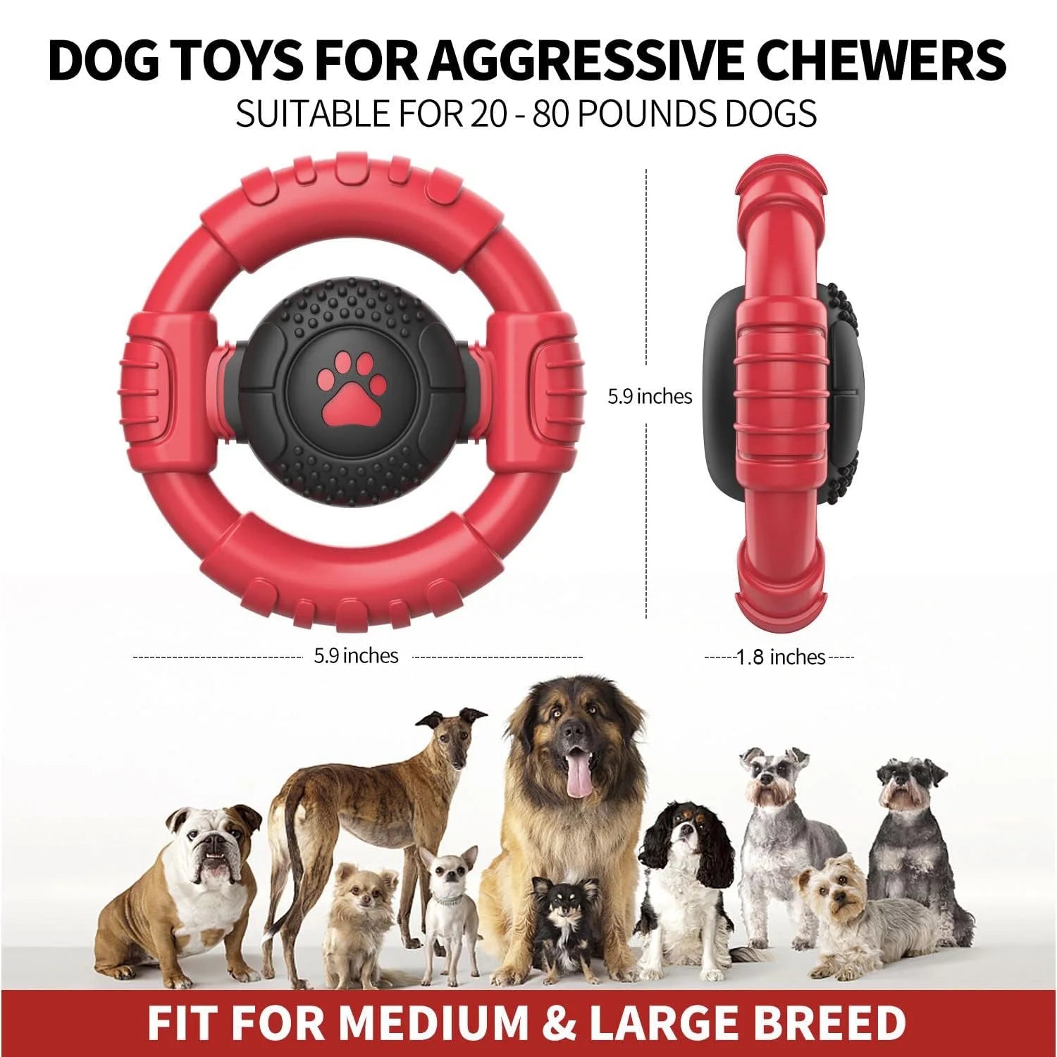 Indestructible Dog Chew Toy for Aggressive Chewers – Durable Nylon Squeaky Toy for Medium & Large Dogs, Extreme Tough Chew Toy to Keep Dogs Busy and Relieve Boredom