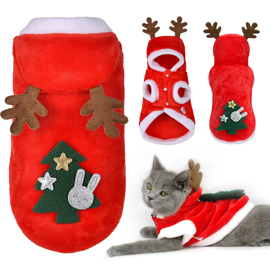 Christmas Pet Hoodie – Santa Costume for Cats & Small Dogs | Warm Winter Outfit for Kittens, Puppies & Holiday Dress-Up