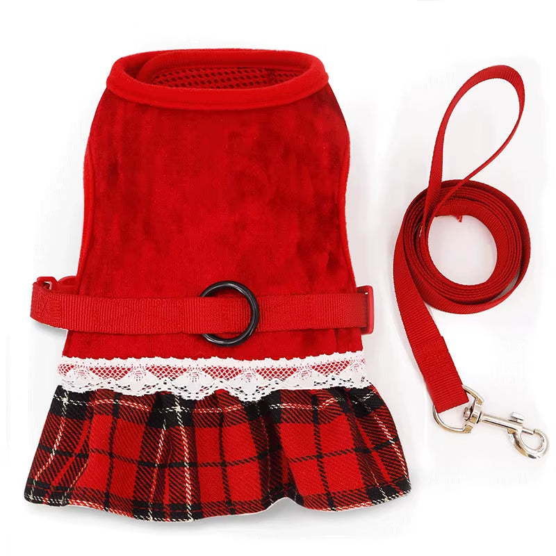 Christmas Rabbit Harness with Leash & Skirt – Cute Pet Vest for Rabbits