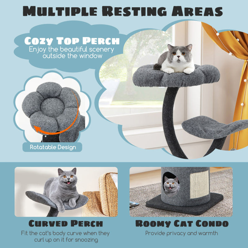 Cat Tree Tower for Large & Small Cats with Curved Metal Frame – Stable, Modern Cat Furniture for Climbing, Scratching & Resting