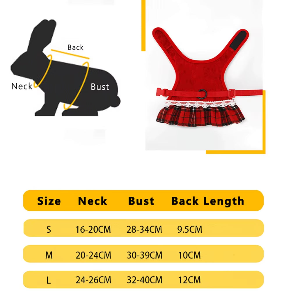 Christmas Rabbit Harness with Leash & Skirt – Cute Pet Vest for Rabbits