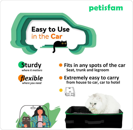Portable Cat Travel Litter Box with Lid – Foldable, Odor-Containing Litter Box for Car Trips, Hotel Stays & Air Travel with Cats