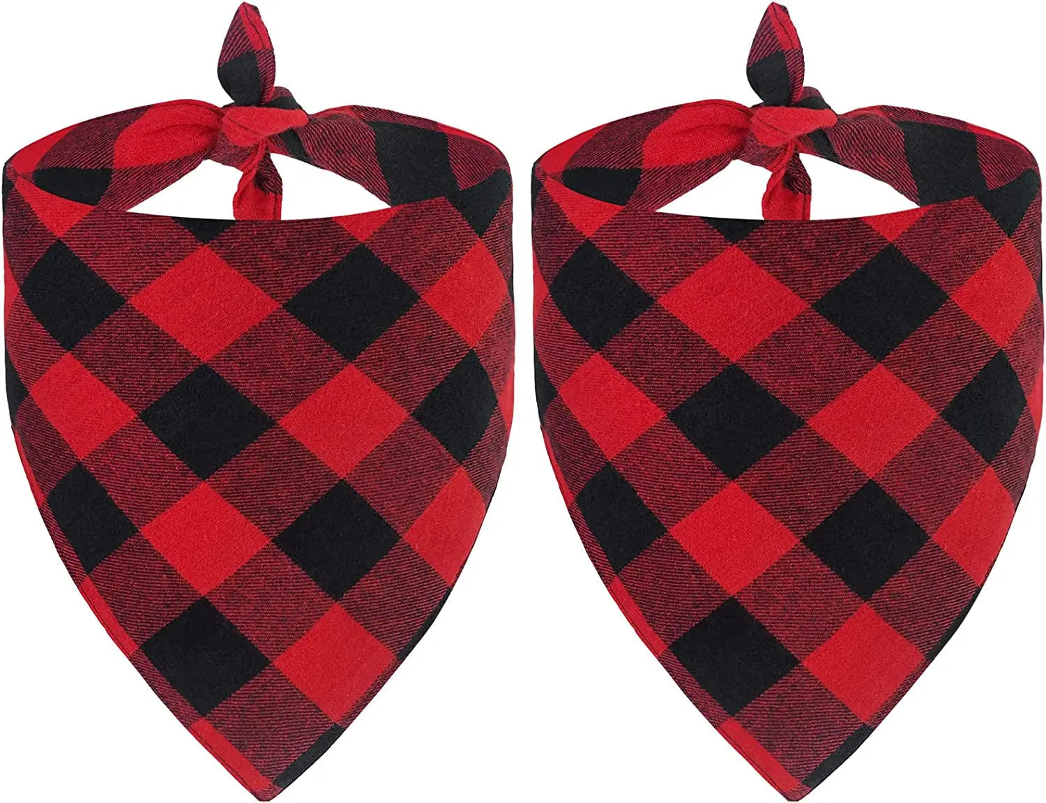 2-Pack Christmas Dog Bandanas – Red & Buffalo Plaid Triangle Scarves for Small to Large Pets