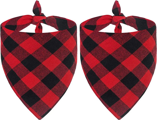 2-Pack Christmas Dog Bandanas – Red & Buffalo Plaid Triangle Scarves for Small to Large Pets