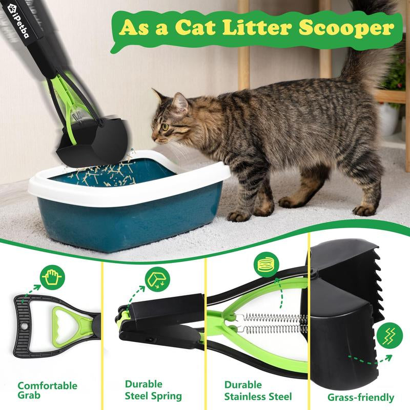 32" Extra-Large Dog Pooper Scooper – 4-in-1 Foldable Long Handle Pet Waste Picker with Durable Spring, Portable Poop Cleaner for Grass, Gravel & Dirt