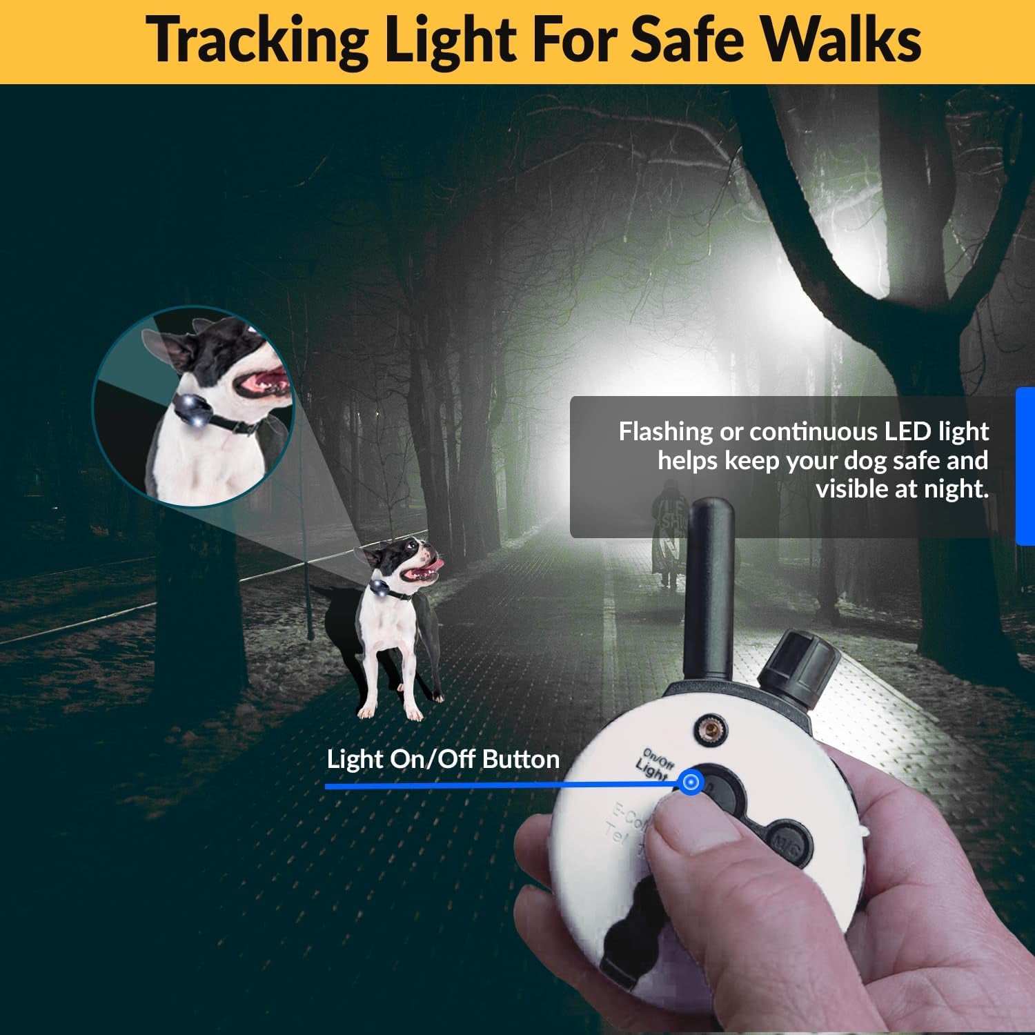 E-Collar Dog Training Collar – Humane Remote Trainer with Finger Clicker, Tone & Light, 1/2 Mile Range