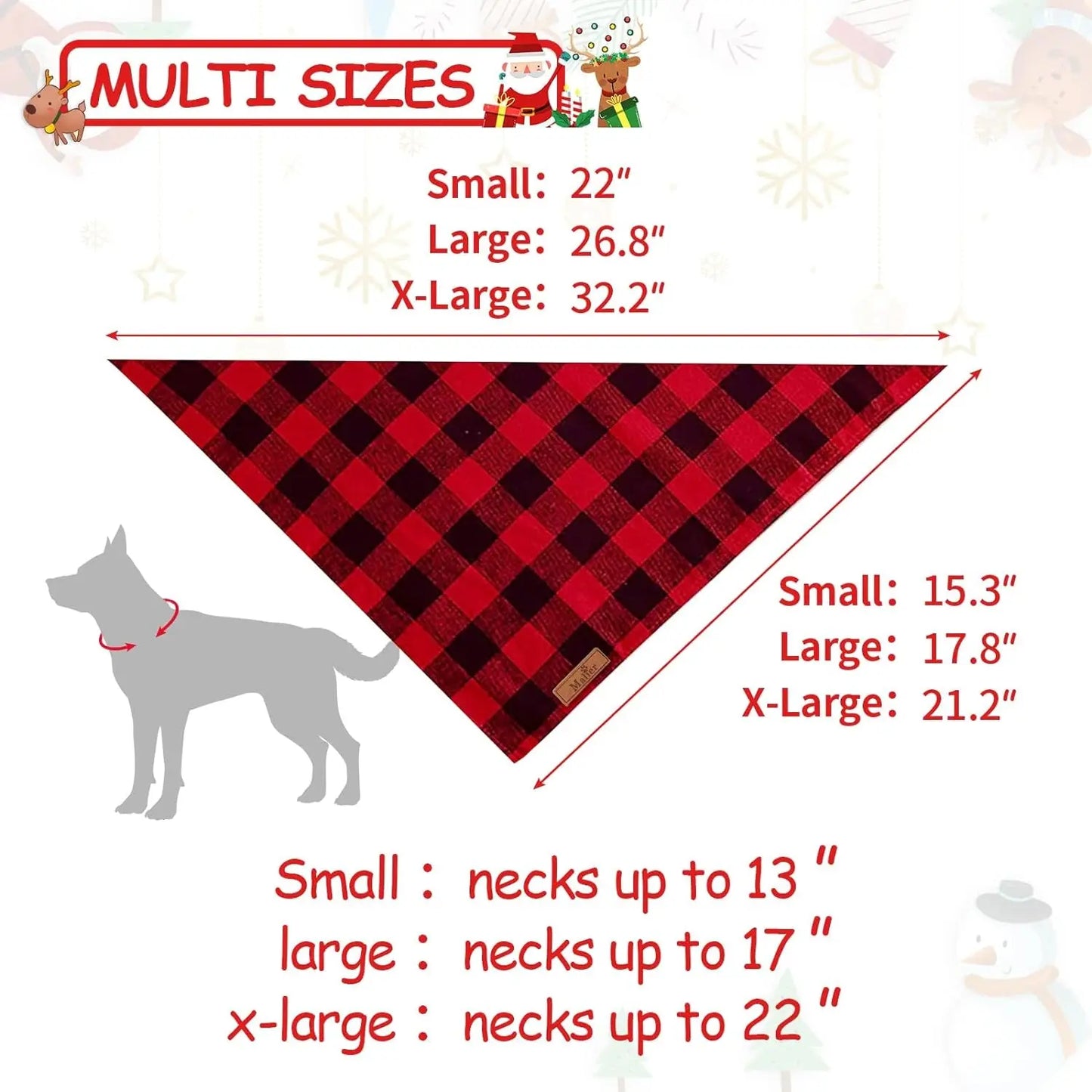 2-Pack Christmas Dog Bandanas – Red & Buffalo Plaid Triangle Scarves for Small to Large Pets
