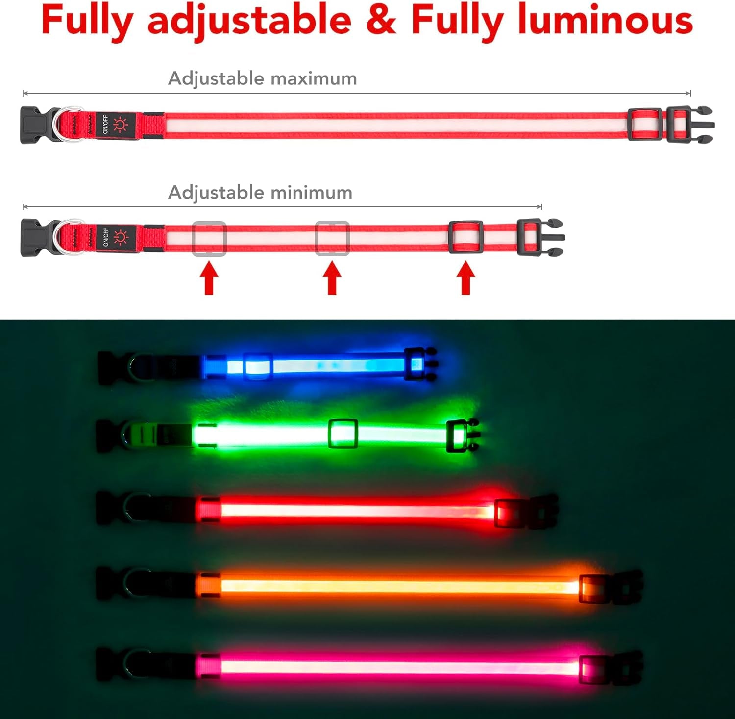 LED Dog Collar – Adjustable USB Rechargeable Light-Up Safety Collar, Super Bright Glow for Dogs