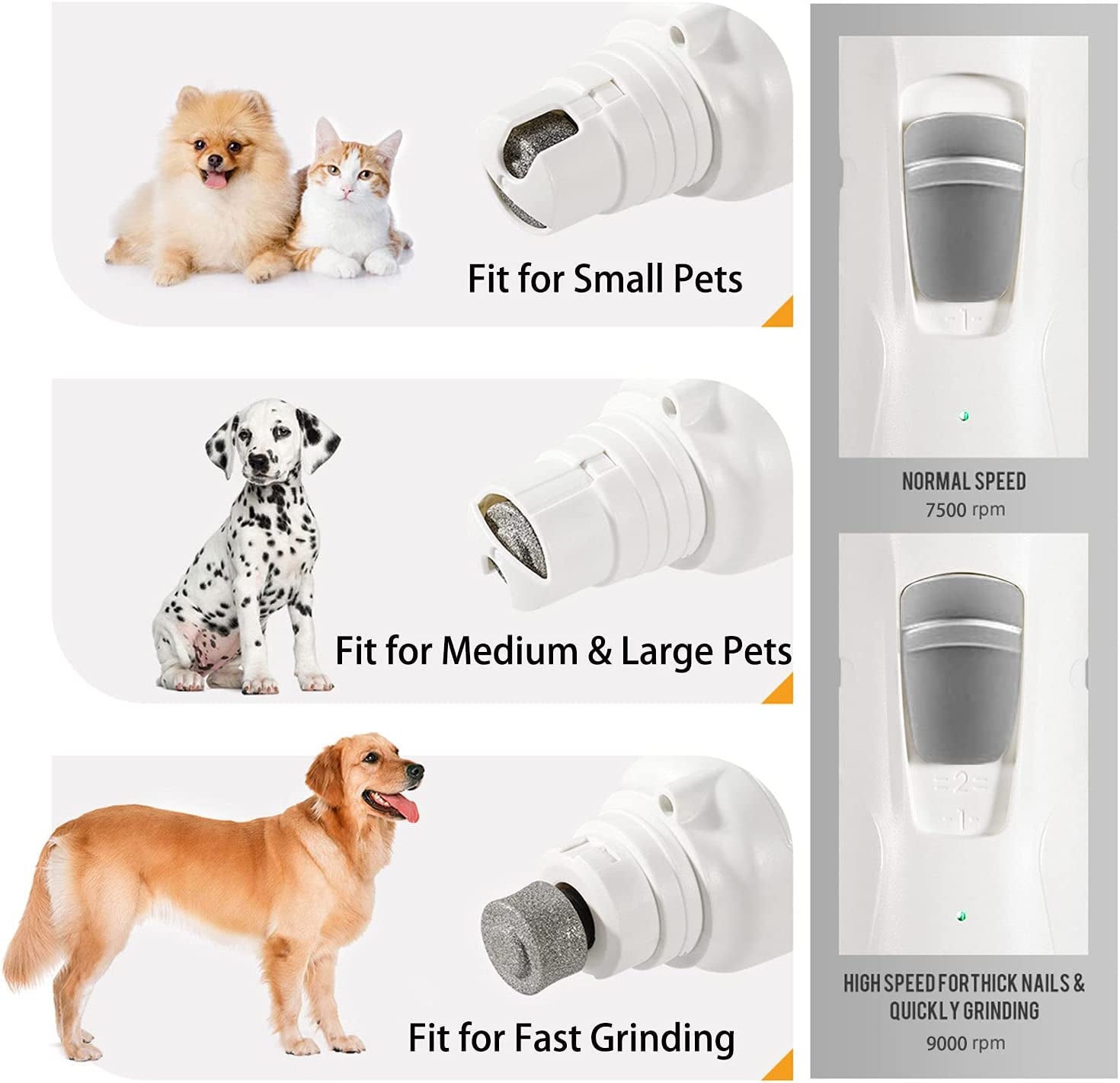 Pet Nail Grinder with LED Light – Quiet 2-Speed Dog & Cat Nail Trimmer with 2 Grinding Heads, Low Noise Painless Paw Care for Small, Medium & Large Pets