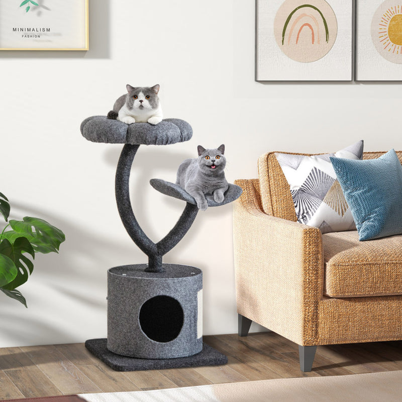 Cat Tree Tower for Large & Small Cats with Curved Metal Frame – Stable, Modern Cat Furniture for Climbing, Scratching & Resting
