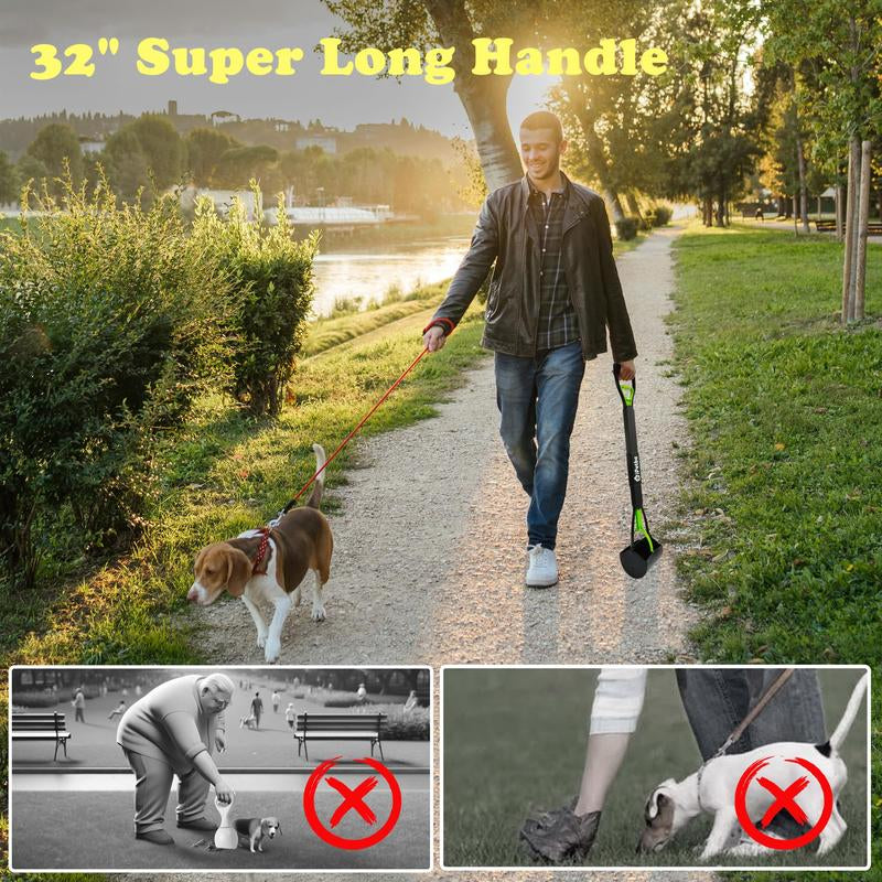 32" Extra-Large Dog Pooper Scooper – 4-in-1 Foldable Long Handle Pet Waste Picker with Durable Spring, Portable Poop Cleaner for Grass, Gravel & Dirt
