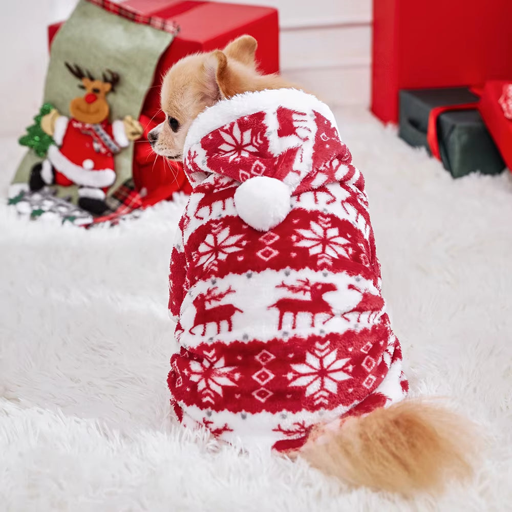 🎄 Cozy Christmas  Pajamas – Fleece Winter Jumpsuit for Small & Medium Dogs and Cats