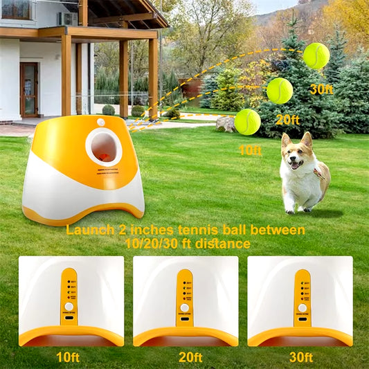 Automatic Dog Tennis Ball Launcher - Interactive Rechargeable Toy with 6 Balls for Dogs and Cats