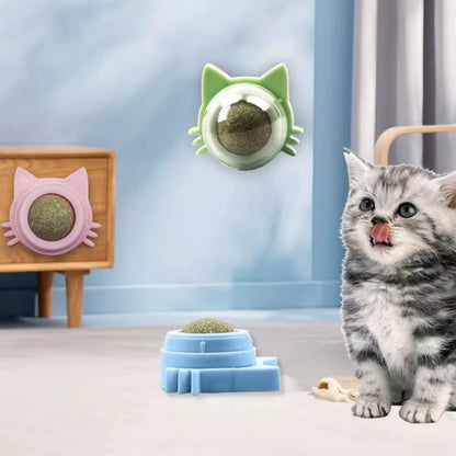 Rotating Catnip Lick Ball Toy – Wall-Mounted Natural Cat Treat Ball for Kittens & Cats, Interactive Dental & Enrichment Toy