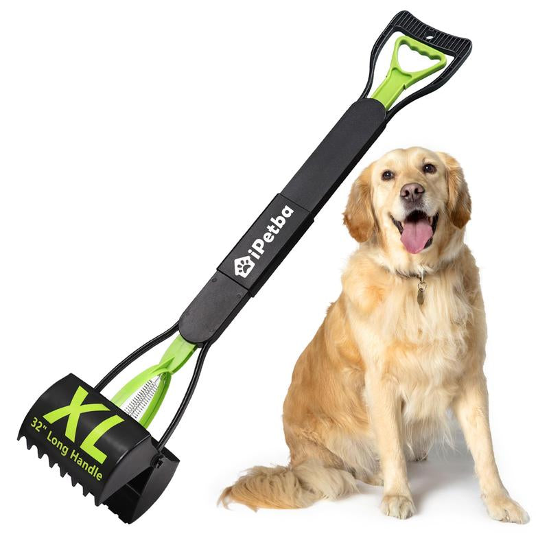 32" Extra-Large Dog Pooper Scooper – 4-in-1 Foldable Long Handle Pet Waste Picker with Durable Spring, Portable Poop Cleaner for Grass, Gravel & Dirt