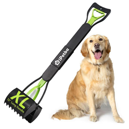 32" Extra-Large Dog Pooper Scooper – 4-in-1 Foldable Long Handle Pet Waste Picker with Durable Spring, Portable Poop Cleaner for Grass, Gravel & Dirt
