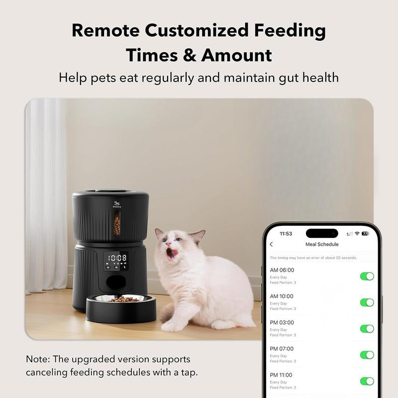 Automatic Pet Feeder for Cats & Dogs – Smart Wi-Fi Timed Food Dispenser with 6 Daily Meals, Portion Control, Desiccant Bag, 2.4GHz App Control, Hygienic Dry Kibble Feeder