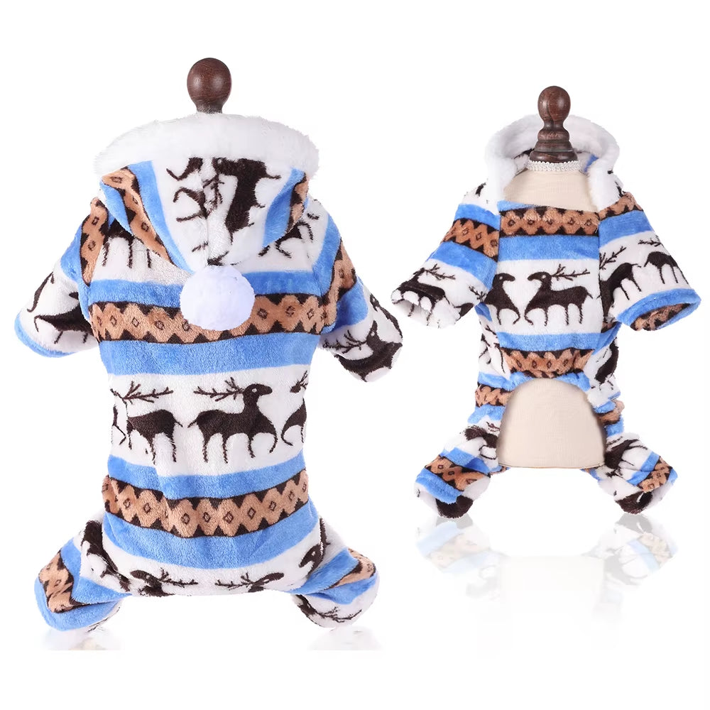 🎄 Cozy Christmas  Pajamas – Fleece Winter Jumpsuit for Small & Medium Dogs and Cats