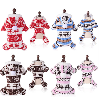 🎄 Cozy Christmas  Pajamas – Fleece Winter Jumpsuit for Small & Medium Dogs and Cats