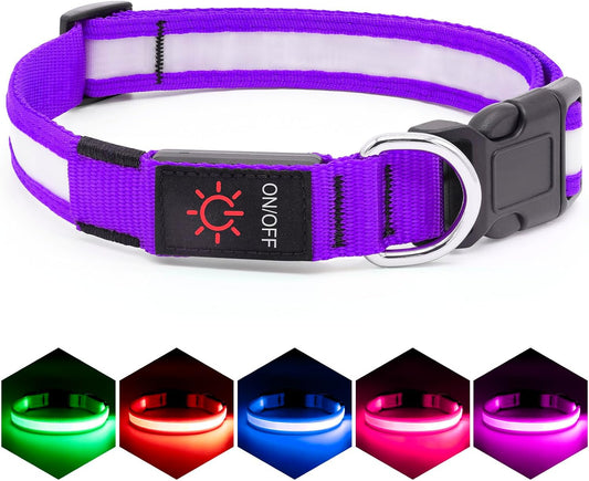 LED Dog Collar – Adjustable USB Rechargeable Light-Up Safety Collar, Super Bright Glow for Dogs