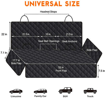 Waterproof Dog Car Seat Cover – Non-Slip Back Seat Protector with Armrest Access for Cars, Trucks & SUVs – Black