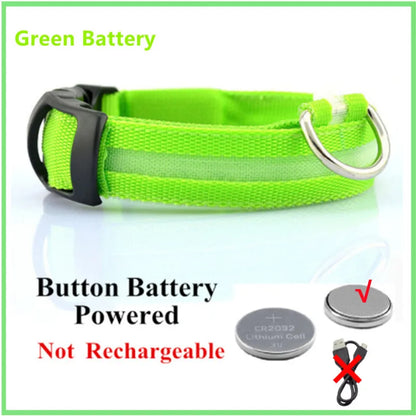 LED Glowing Dog Collar – USB Rechargeable or Battery powered, Adjustable Flashing Safety Collar for Night Walks