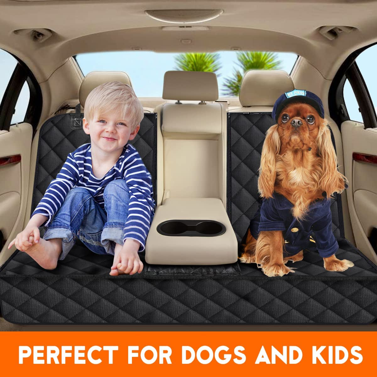 Waterproof Dog Car Seat Cover – Non-Slip Back Seat Protector with Armrest Access for Cars, Trucks & SUVs – Black