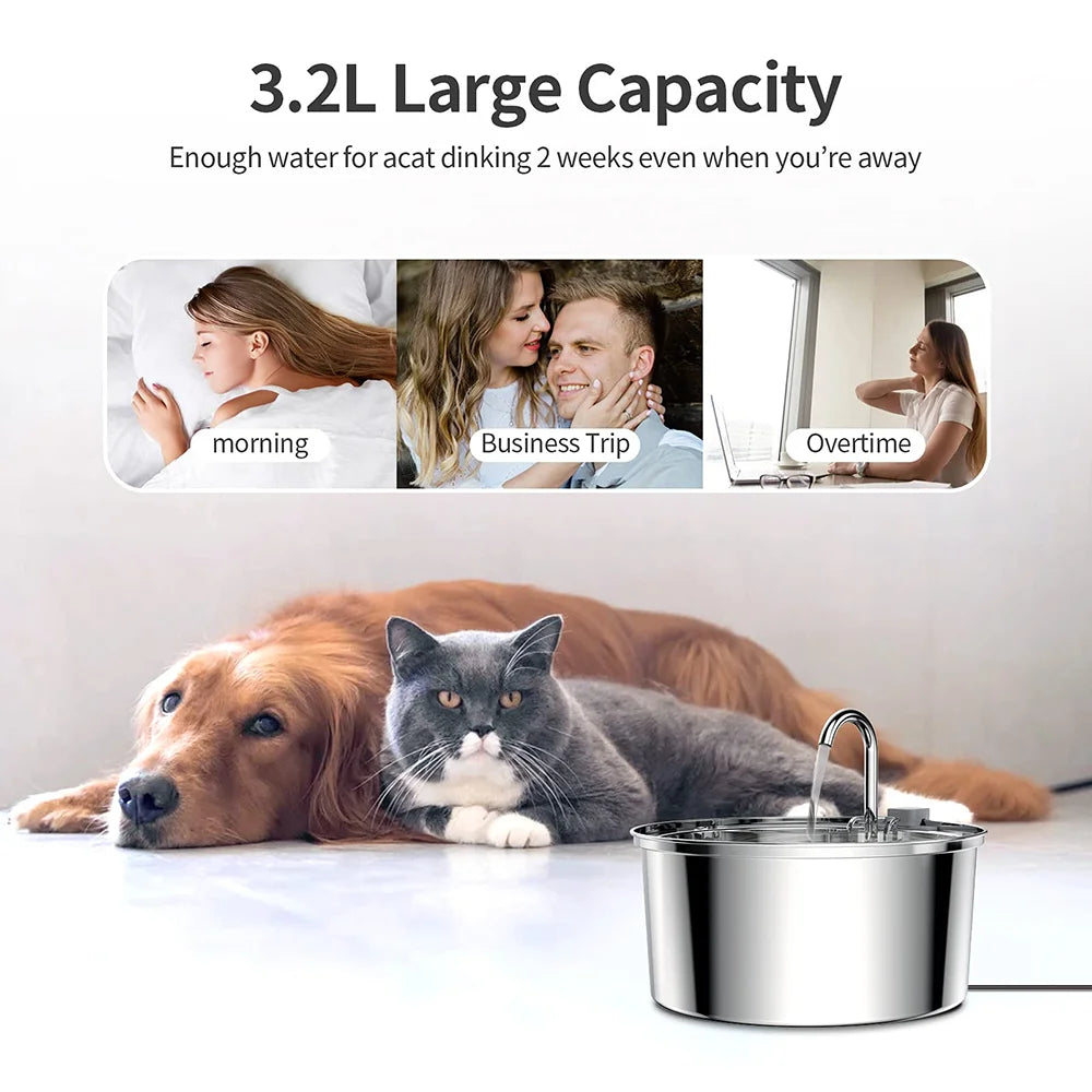 Automatic Stainless Steel Pet Water Fountain with  Filter for Cats and Dogs