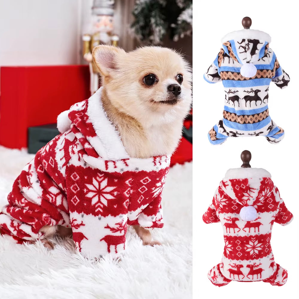 🎄 Cozy Christmas  Pajamas – Fleece Winter Jumpsuit for Small & Medium Dogs and Cats